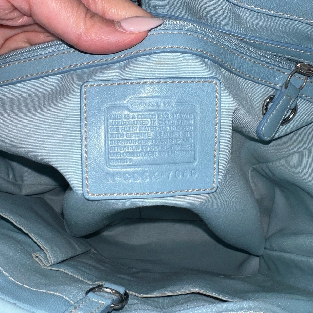 🩵 Coach Brown Signature Tote with Light Blue Trim - Picture 12 of 13